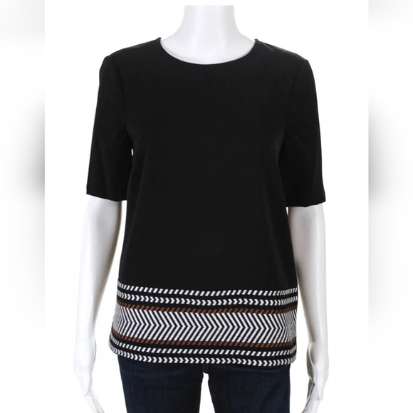Badgely Mischka Black Chevron Print Top, Sz 0 ,NWT - Picture 1 of 5